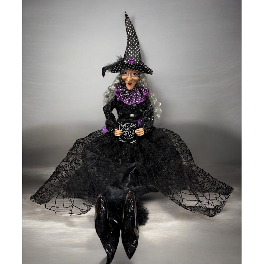 SPOOKY NIGHT HALLOWEEN SHELF SITTER WITCH DOLL WITH SOELL BOOK LACE DRESS 32.5"